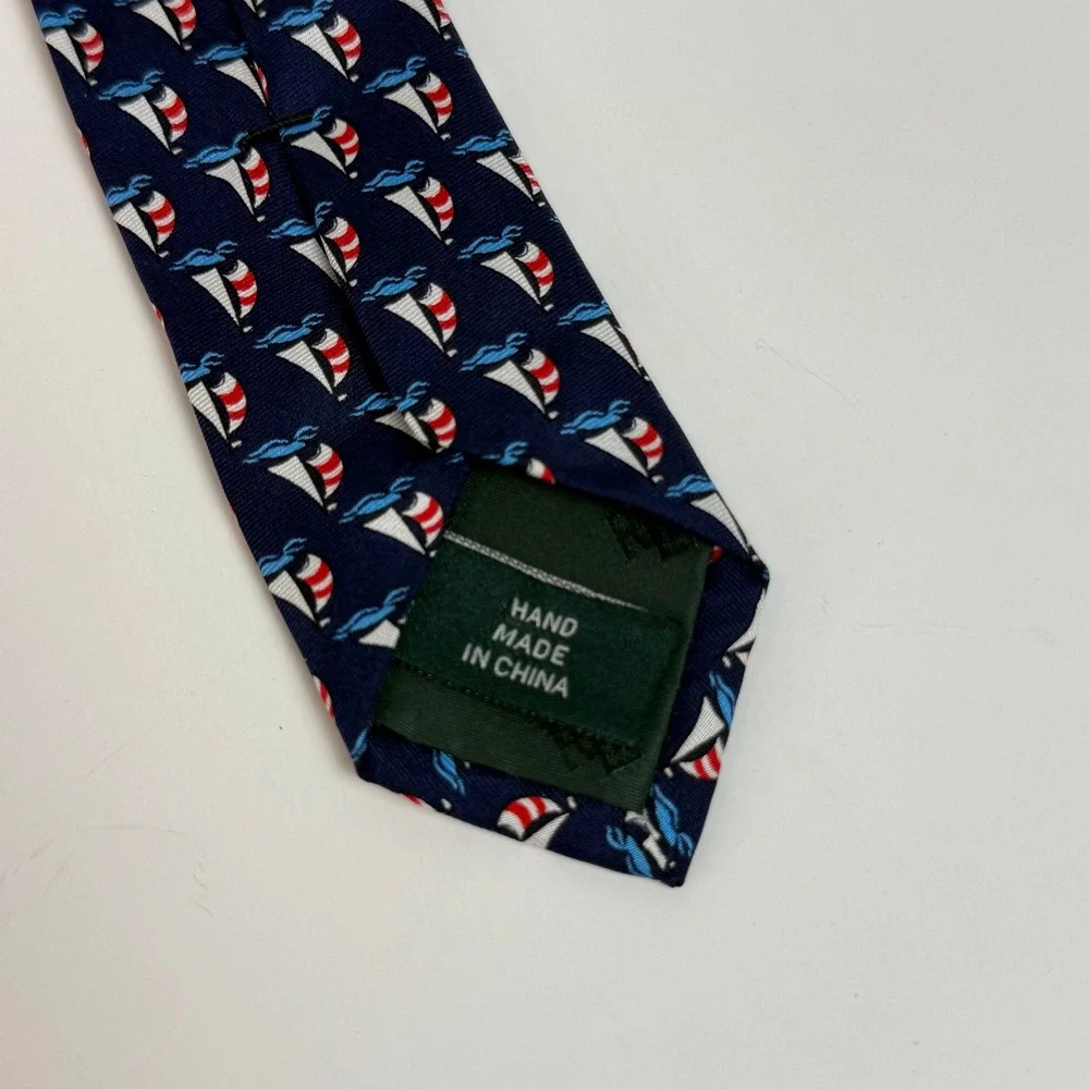 Lauren Ralph Lauren Mens 100% Silk Woven Blue Nautical Sailboat Tie Navy Red